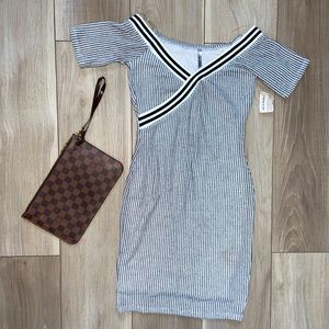 Striped Sweater Mini Dress - Black & White